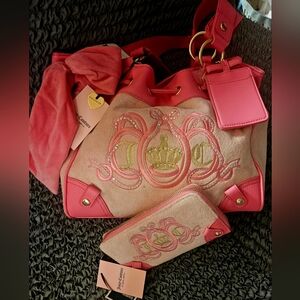 Juicy Couture Pink Totes with Gold Accents And Wallet Bundle